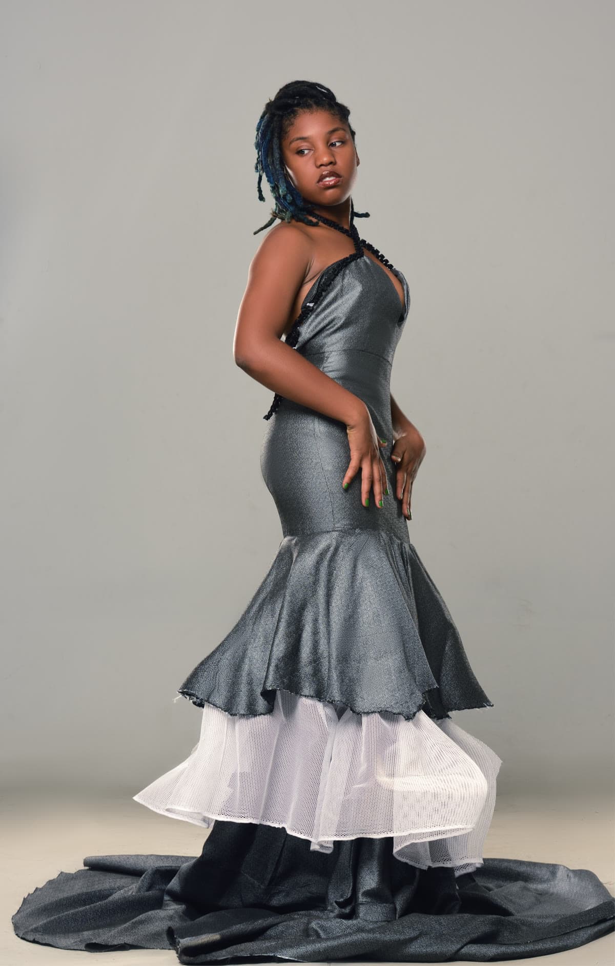 Sirèn — steel blue mermaid gown from the Sérémoni collection